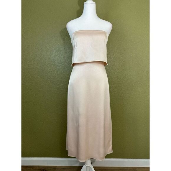 Halston Heritage Women's 0 Strapless Evening Dress Primrose Pink Layered Maxi - Picture 1 of 9